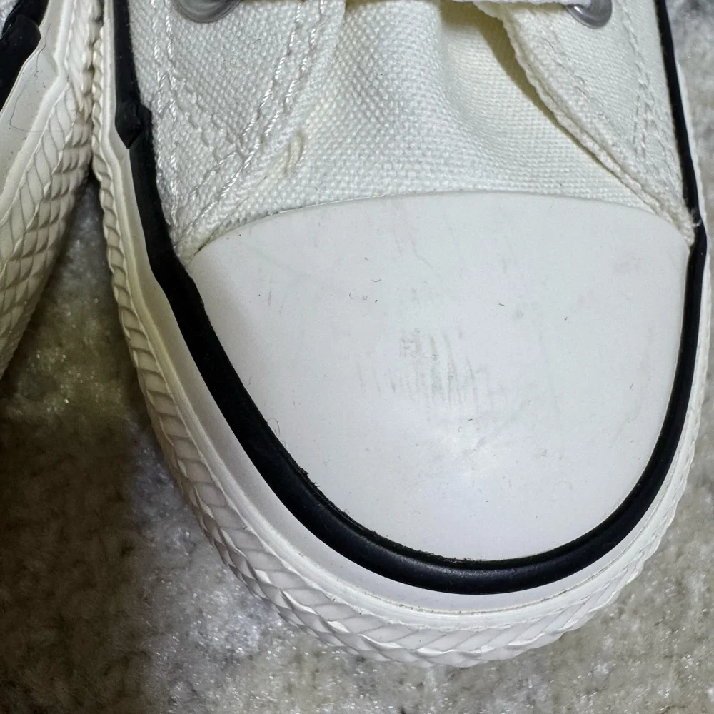 Converse White Canvas Low-Tops with Red Accents